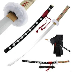 Anime Bamboo Wooden Roronoa Zoro Sword Cosplay Death Surgeon Trafalgar Law 41 Inches Cosplay with Belt Holder Stand Display for Halloween Role Playing Cosplay Collection Decoration