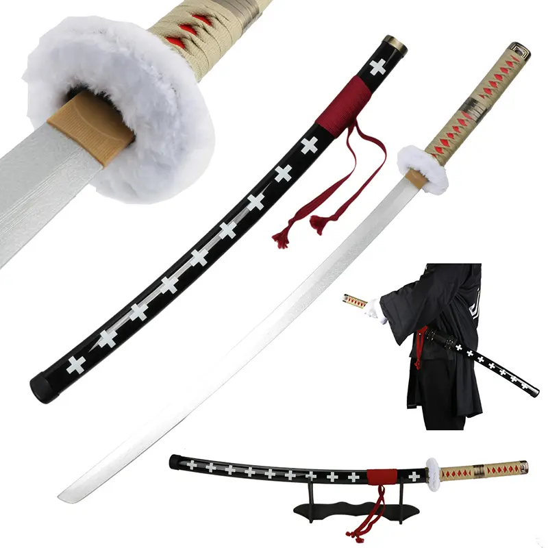 Anime Bamboo Wooden Roronoa Zoro Sword Cosplay Death Surgeon Trafalgar Law 41 Inches Cosplay with Belt Holder Stand Display for Halloween Role Playing Cosplay Collection Decoration