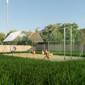 DOMISO 10 x 20 ft Chicken Coop Chicken House, Metal Large Duck House, Rabbit Outdoor House, Walk-in Poultry Cage Run Flat Shaped with Waterproof Cover