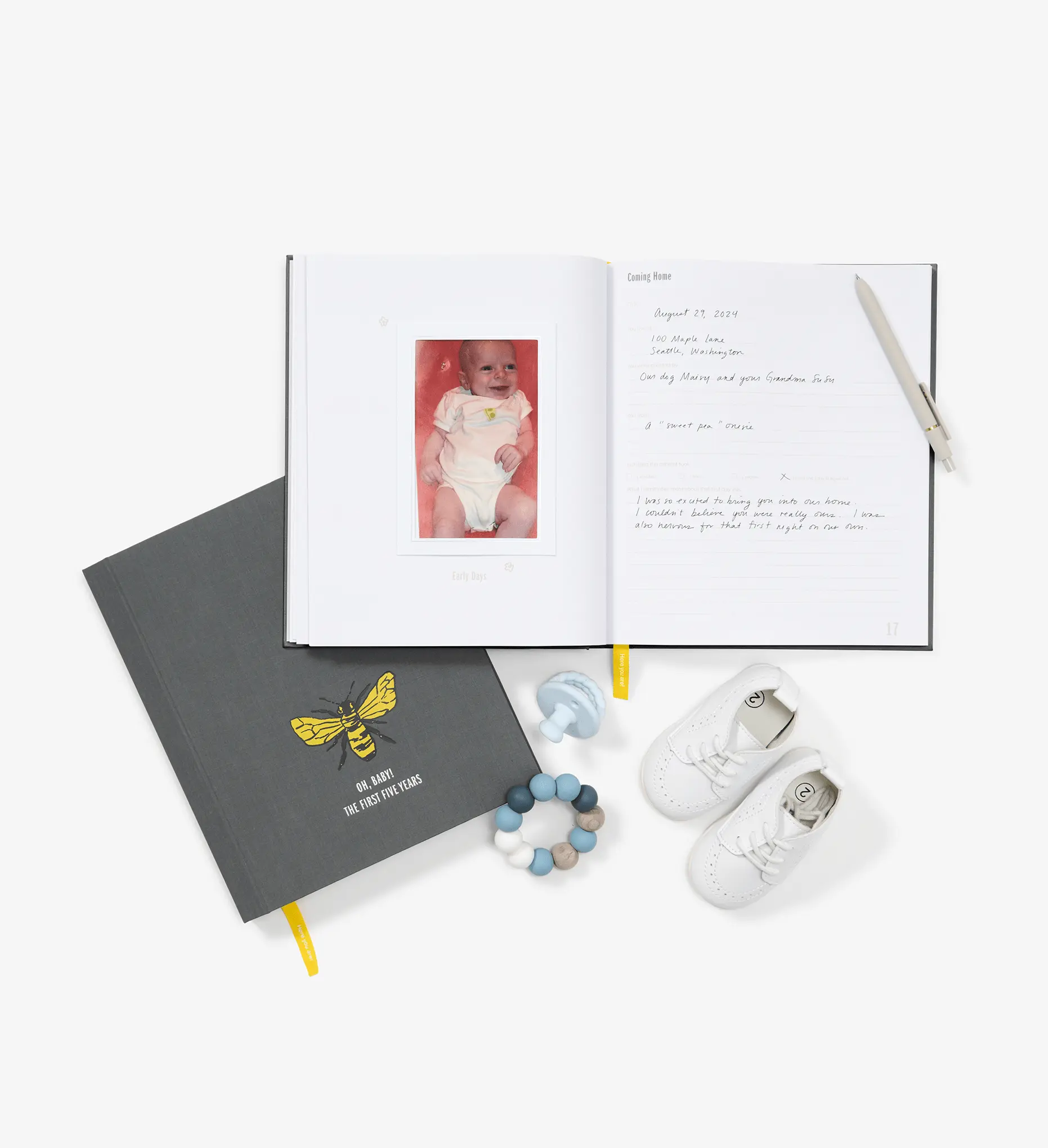 Baby Memory Book & Frame Pack Bundle - DIY Kit with Debossed Cover, 4 Pages, Scrapbook Photo Album for Customizing the Book, Coffee Table Paper Craft Project, Customize The Book