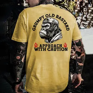 Monkeysober Pure Cotton Grumpy Old Bastard Approach With Caution Men's T-shirt