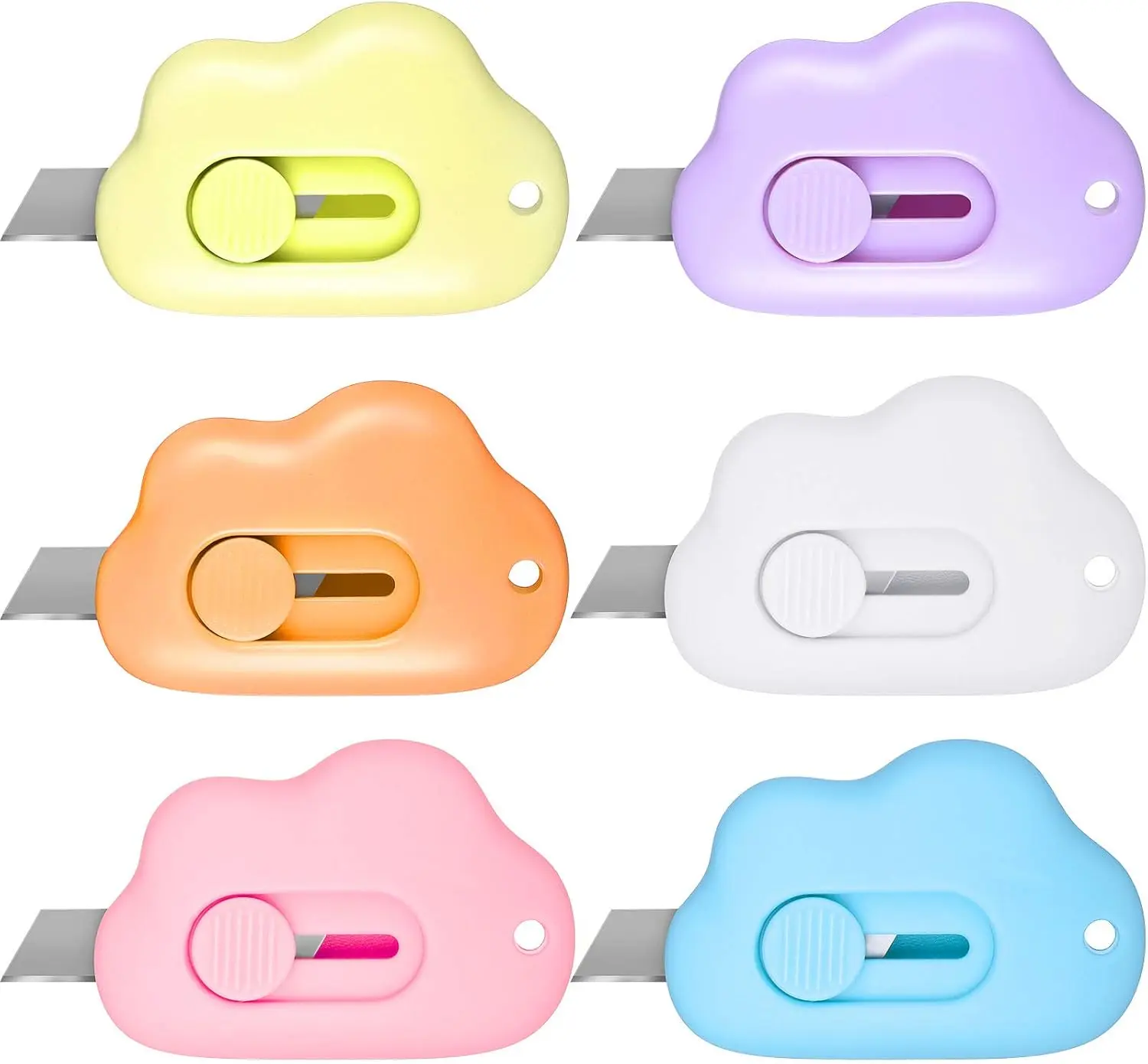 6 Pieces Mini Cloud Letter Opener Retractable, Small Cute Box Cutter Keychain, Tiny Utility Retractable Knives Letter Opener for Envelope Package Carton Portable Key Chain Hole Slitter School