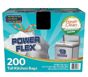 Power Flex 13-Gallon Tall Kitchen Trash Bags Fresh Scent 200 ct Extra Thick Top Leak & Tear Resistant Neutrals Odors