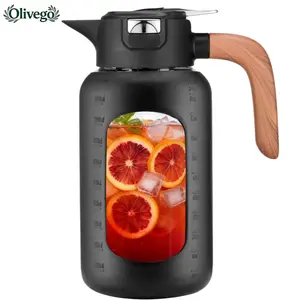 【Olivego】84oz Borosilicate Glass Pitcher with Silicone Leakproof Lid, Wooden Handle and Pour Spout, Large Drinkware for Iced Tea, Cold Brew