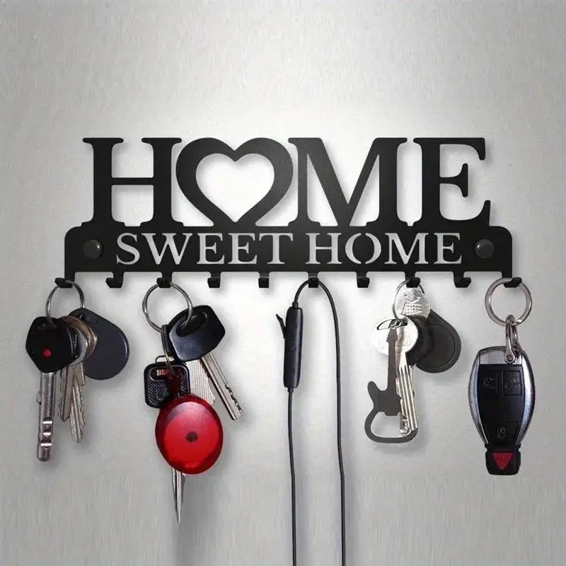 Home Letter Shaped Metal Wall Hook, Fashionable Iron Key Hook, Creative Keychain Organizer for Bedroom Living Room Porch, Summer Gifts, Decor