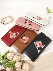 Women's Elegant Floral Pattern Letter Design Long Wallet, Multi Card Slot Function Wallet, Fashionable Large Capacity Wallet for Outdoor & Travel