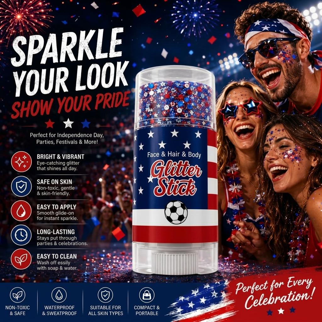 4th of July Glitter Stick | Red, White & Blue Body & Hair Sparkle for Independence Day Party, Festival & Fun Holiday Look 4th of July Glitter Stick | Red, White & Blue Body & Hair Sparkle for Independence Day Party, Festival & Fun Holiday Look