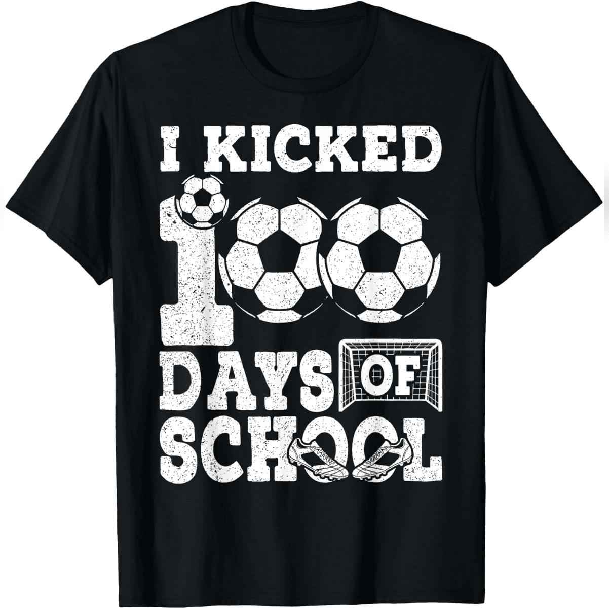 100 Days Of School 100th Day Of School Soccer T-Shirt Comfy Everyday T-Shirt