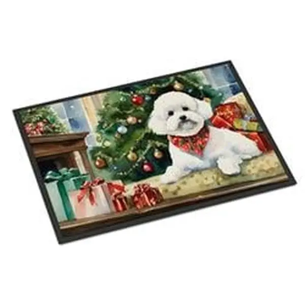 Bichon Frise Novelty Print Christmas Doormat, 0.15x18x27 in, Fade Resistant Cozy Doormat, Fade Resistant Doormats, Novelty Print Doormats