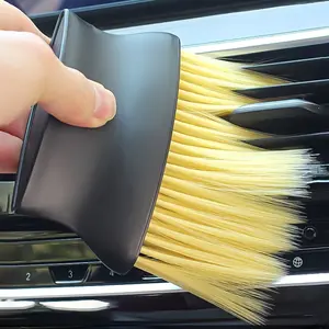 1pc Car Interior Detailing Brush with Soft Yellow & Stiff Black Bristles - Auto Cleaning Duster for Air Vent Dashboard Buttons & Console - Gap Dusting Tool for Home Use - Durable Plastic Handle - Car Detailing Brushes Car Cleaning Supplies
