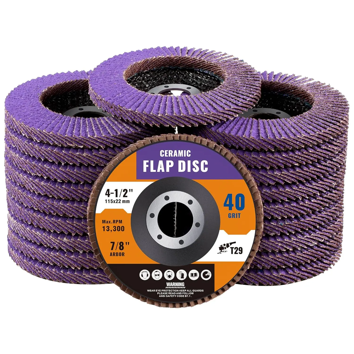 20 Pack 40 Grit Flap Disc 4 1/2 in T29 Ceramic Grinding Wheel Disc for Metal, , Stainless Steel Finishing, Angle  Sanding Disc 7/8" Arbor