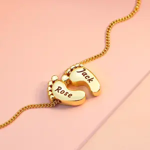 MLYJ-D001 Customized Can Carve Writing Fashion Simple Gold & Small Thick Feet Pendant Stainless Steel Necklace Creative Gift for Men and Women