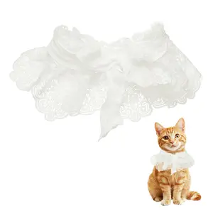 YELARXI Cat Lace Pet Collar, Cute Cat Collar Dog Bibs Pet Bowtie Ruffle Bandana Adjustable and Breakaway White & m - Fitting for (Dogs / Kitten / Small Puppies Dress Up)