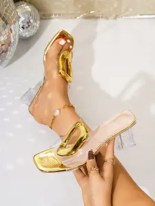 Women's Fashion Crystal Transparent Chunky Heel Sandals, PU Material, Medium Width, Less Than Ankle Height, Perfect for Outerwear