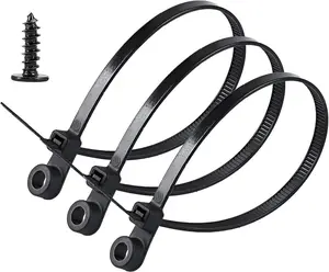 Black Nylon Cable Ties with Screw Holes (5.9 in), 100 Pcs, W/ 100 Black M4 x 12 Stainless Steel Screws for Home Improvement & Electrical Fastening