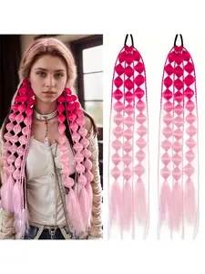 [Ombre Bubble Ponytail Braids] 2pcs 24inch Ombre Synthetic Lantern Bubble Ponytail Braids Hair Extension | Twist Braids With Elastic Band For Women Synthetic Extensions