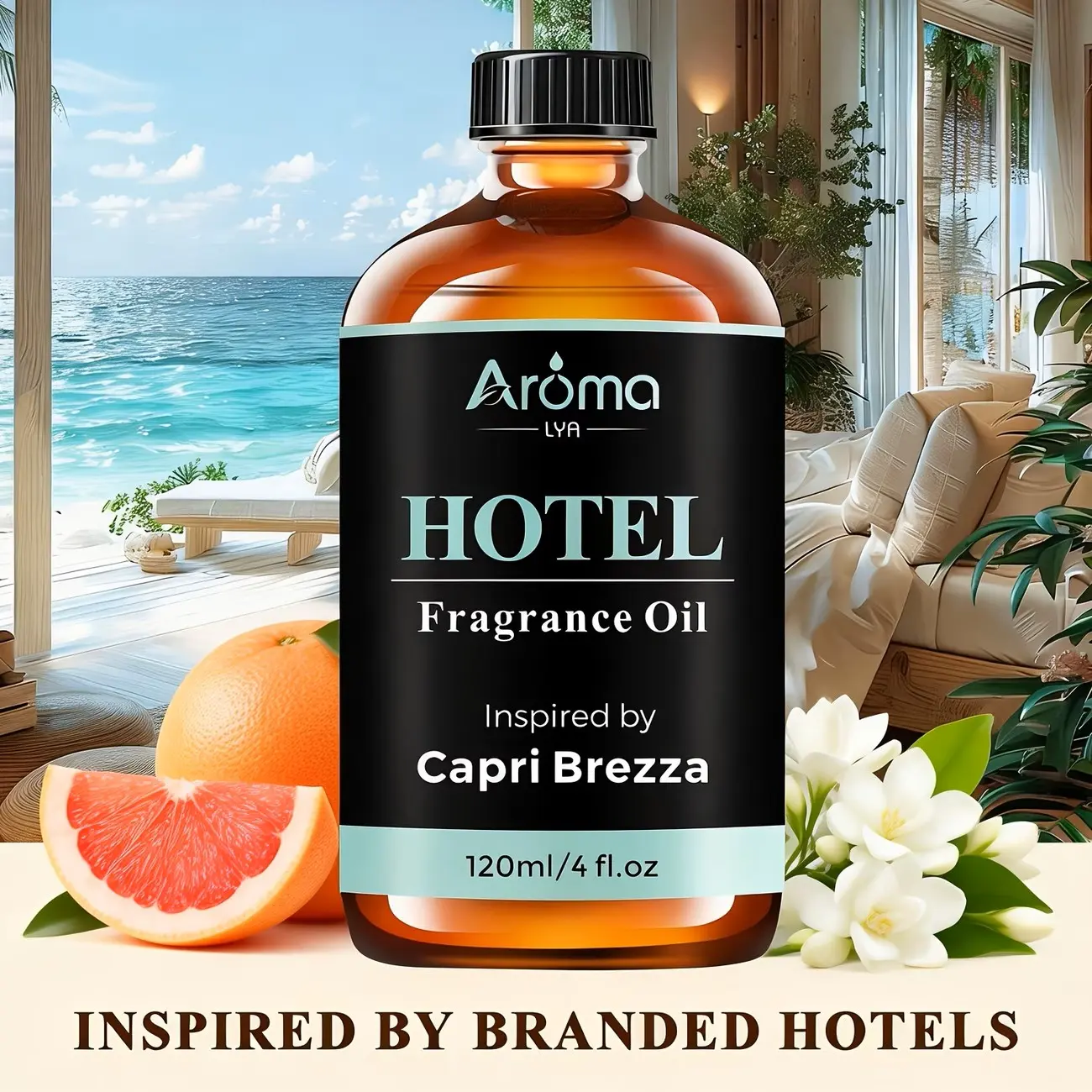 Hotel Essential Oil Inspired By Capri Brezza Fragrance Oil 120ml 4oz- Bergamot Jasmine Sandalwood for Diffuser Candle Soap Making Pleasant Fragrant Aromatic