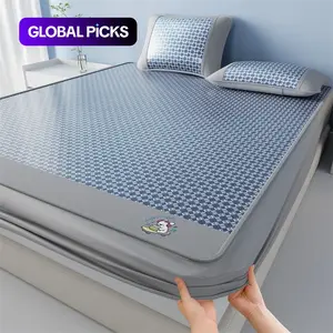 3-Piece Ice Silk Cooling Bed Sheet Set, Cool Soft Sheets, Soft Bedding Sheet, Soft Breathable Sheet, Sheet Wrinkle Resistant, Includes 1 Fitted Sheet & 2 Pillowcases, 150x200/180x200 Cm, Perfect for Hot Summer Nights #GLOBAL PICKS