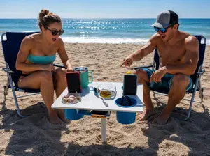 Octable is a portable all-in-one beach table that has cell phone slots, cup holders and has ample storage for all your beach gear. Octable has an optional stand accessory for use on any flat surface, your beach table easily converts to an anywhere table.