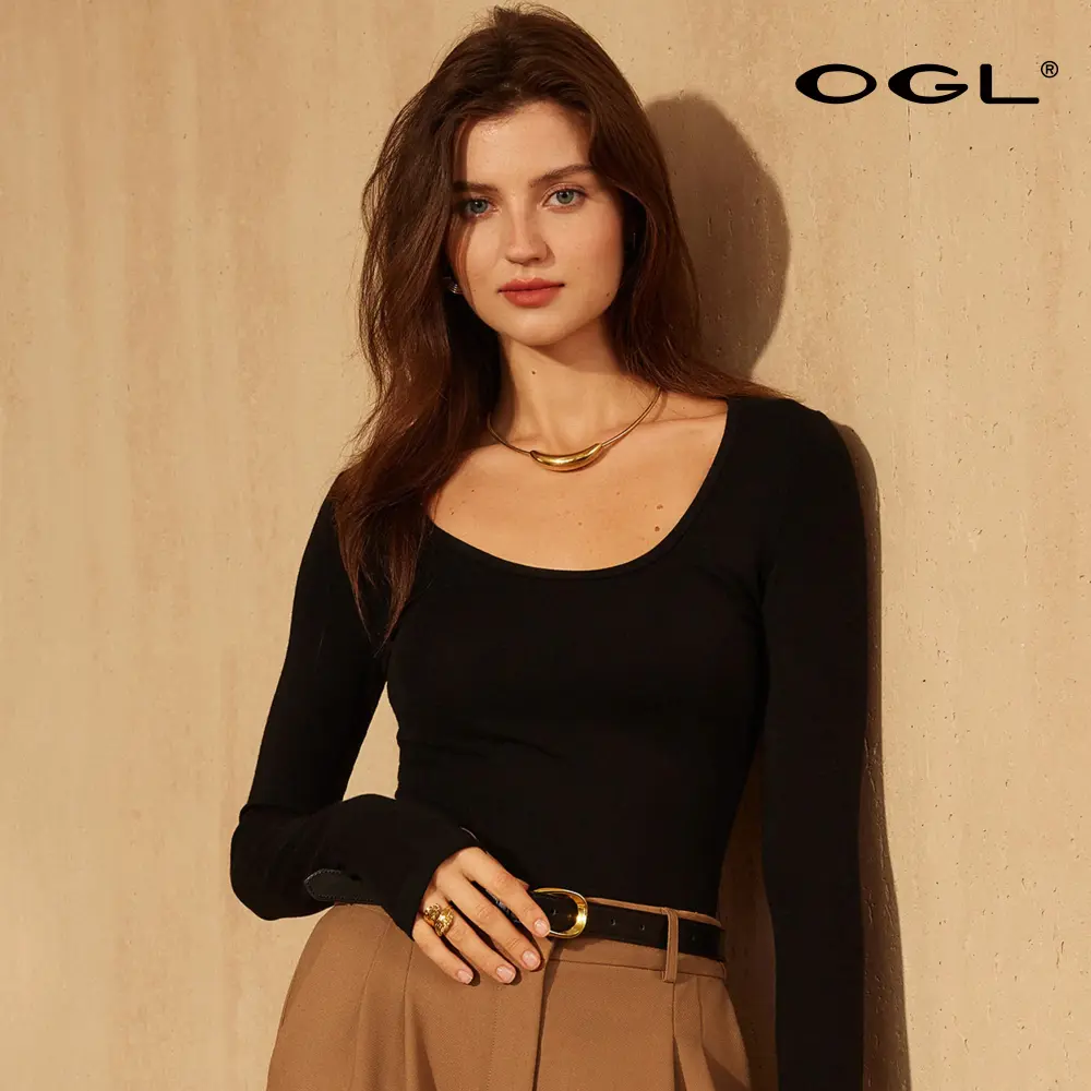 OGL SkinKiss Lyocell Merino Wool Top, Itch-Free Lightweight Layering Shirt, Scoop/Boatneck, Thumbholes