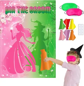 Witch Party Decorations Pin The Broom Birthday Party Games Decorations Pink and Green Poster with 24 Reusable Broom Stickers for Kids Party Supplies 19.5 x 27.5 Inch