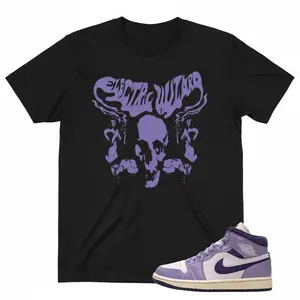 Electric Wizard" Purple Skull Graphic Tee - Premium Sneaker Match for AJ 1 Mid Purple Mocha
