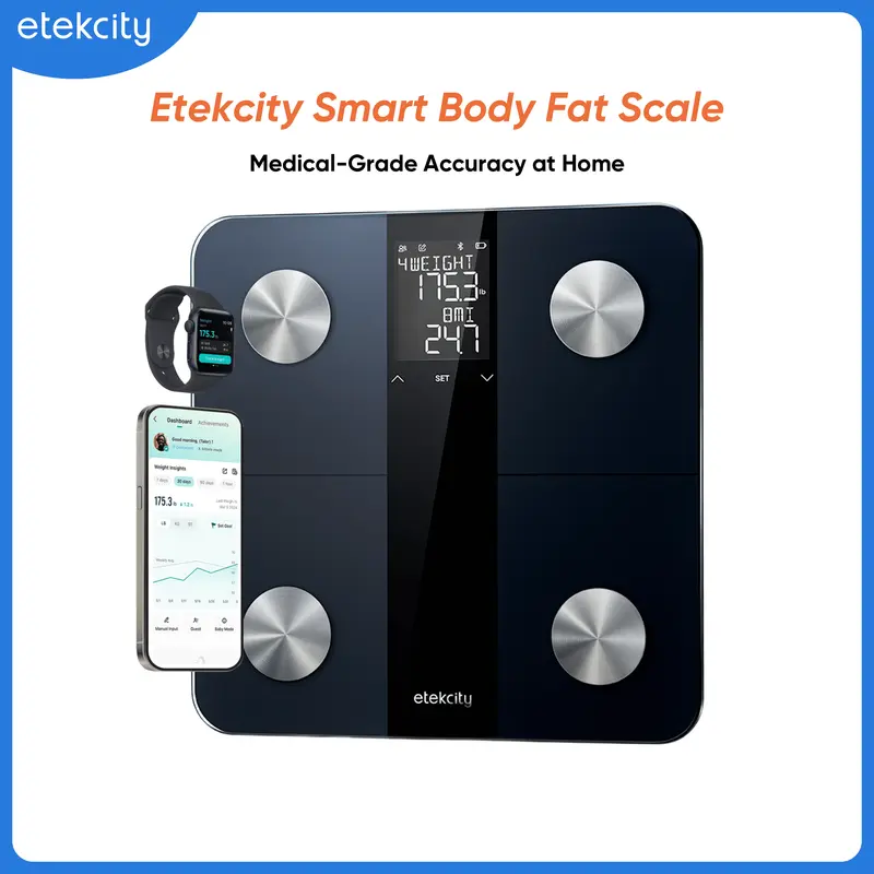 Etekcity Smart Body Weight Scale, High Accuracy with Large Display Bathroom Digital Weighing Scale with BMI, Body Fat, Muscle Mass Healthcare Fit, C651