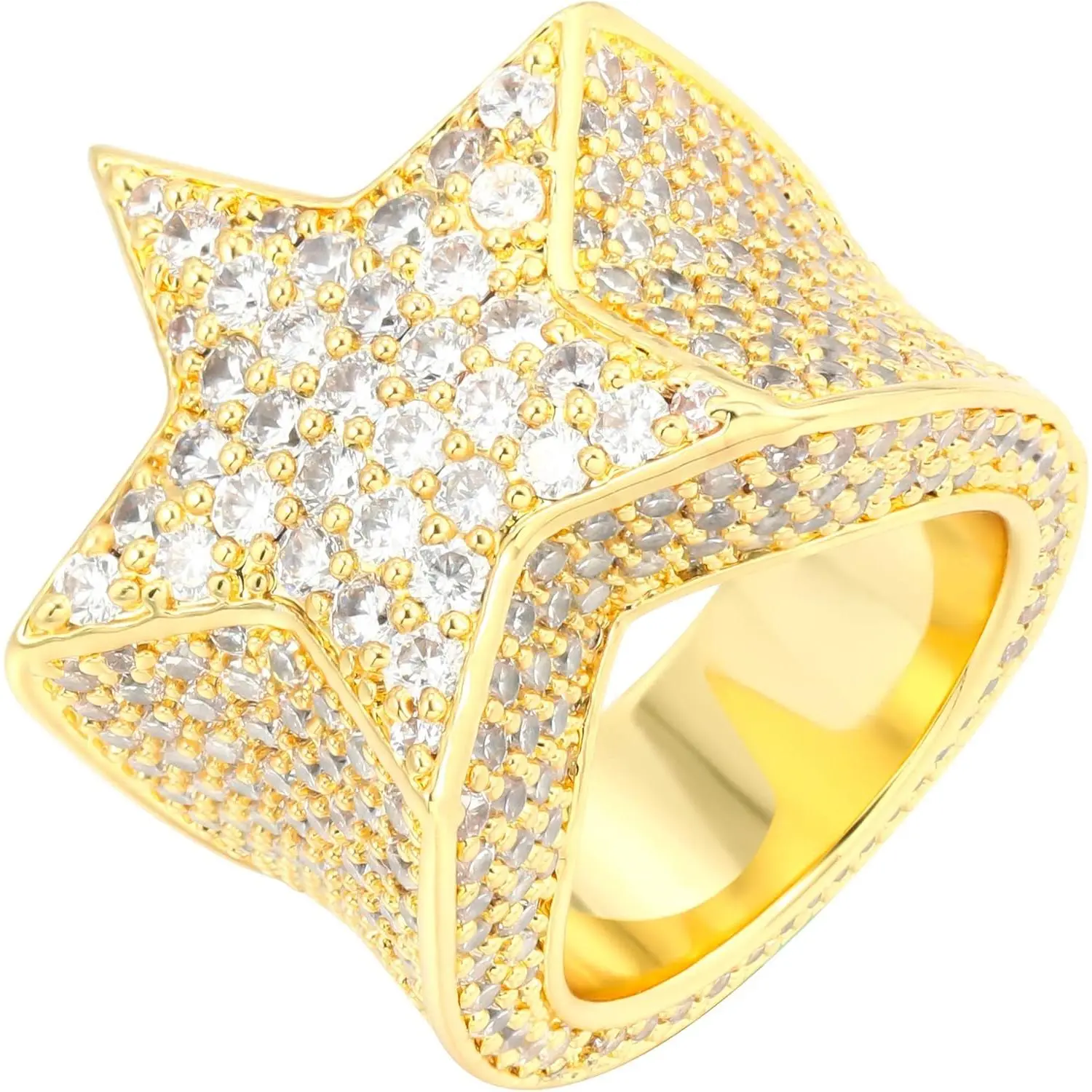 Iced Out Star Pinky Ring-18K Golden or White Golden Plated Hip Hop 5A+ Simulated Diamond Ring for Men Women-Size 7,8,9,10
