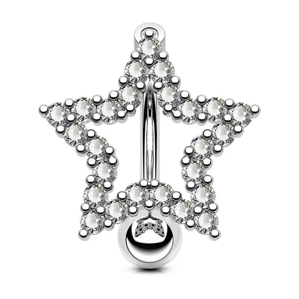 Oufer 14G Star Shape Reverse Dangle Belly Button Rings with Clear CZ Gems Belly Button Piecing