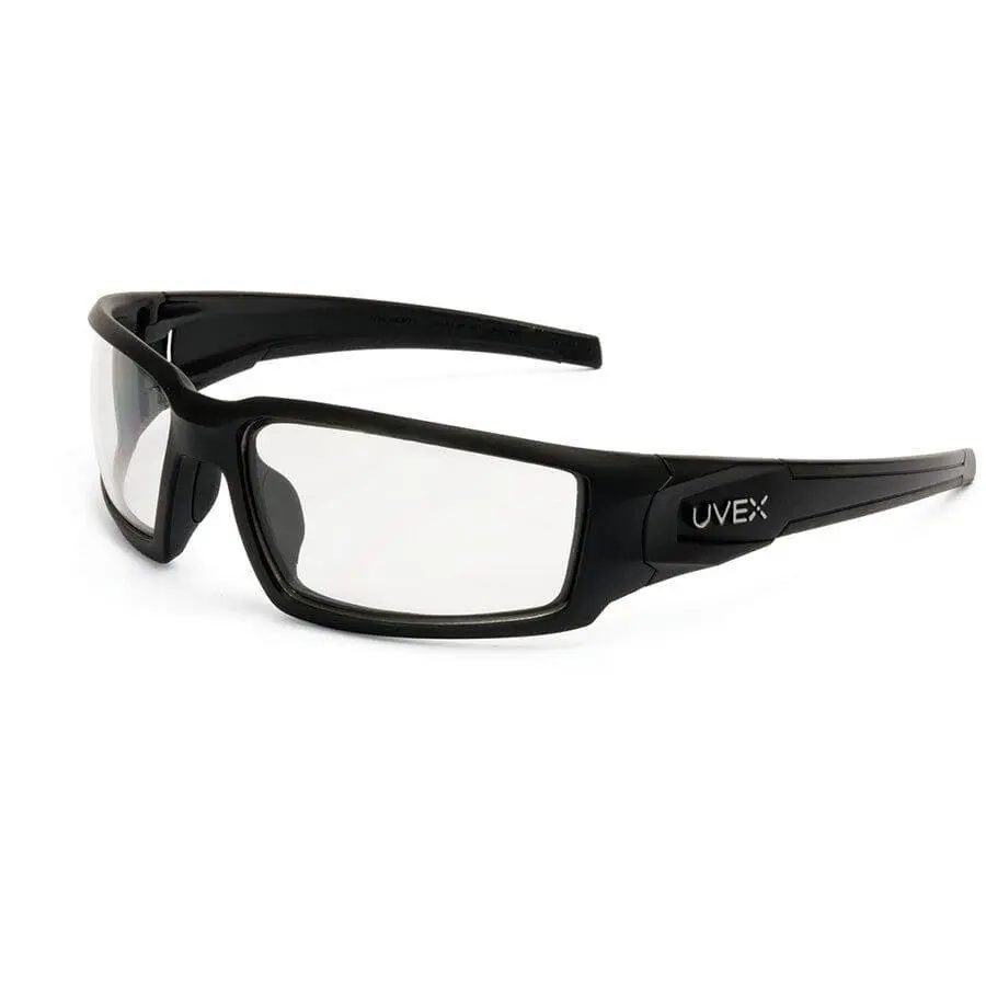 Uvex Hypershock Safety Glasses Matte Black with Clear Hydroshield Anti-Fog Lenses
