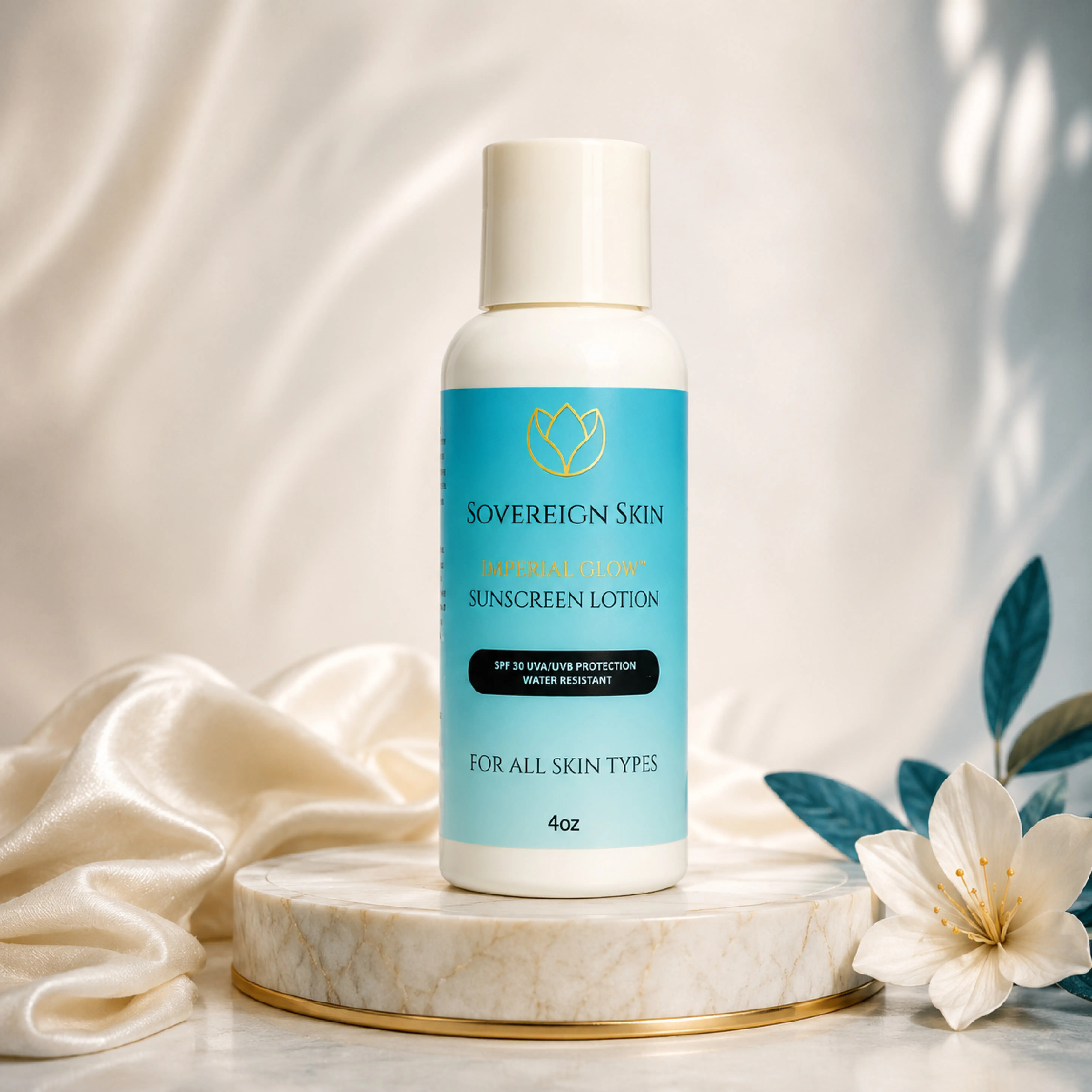 Sovereign Skin ImperialGlow Sunscreen Lotion SPF 30 — Lightweight Daily UV Lotion | Broad-Spectrum UVA/UVB | No White Cast | Water Resistant | For All Skin Types | 4 oz