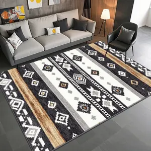 Velvet Soft Comfortable Tribal Geometric Vintage Pattern Print Rug, Bohemian Area Rug, Home Decor Carpet for Living Room Sofa Bedside Coffee Table Doorway