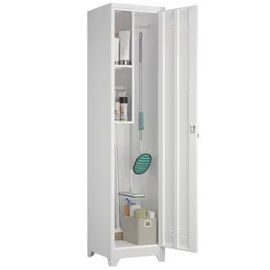 Metal Broom Storage Cabinet, 65" Narrow Broom Cabinet With Hooks, Slim Bathroom Storage Cabinet With Shelves, Heavy-Duty Cleaning Storage Cabinet For Utility Room, Gym, Office, Garage, Utility Shelves