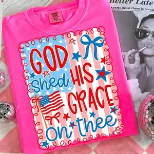 Comfort Colors God Shed His Grace On Thee Shirt, Patriotic Christian Tee, 4th of July Faith Shirt, America USA Flag Graphic Tee, Independence Day Shirt Women Men, Religious Patriotic Gift