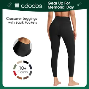 ODODOS ODCLOUD Crossover 7/8 Leggings for Women 25" / 28" Buttery Soft V Cross Waist Lounge Yoga Pants Sportswear Bottoms Sports Trousers All Seasons with Back Pocket & Gusseted Crotch