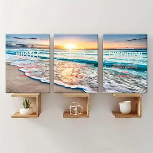 Beach Sun Wooden Framed Canvas Painting, 3 Counts/set Inspirational Canvas Poster, Modern Art Wall Decor for Home Living Room Bedroom Office, Modern Home Decoration