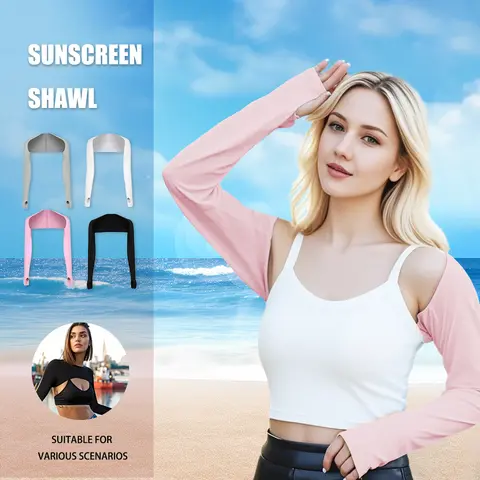 4pcs Women's Sun Protection Arm Sleeves With Shoulder Strap For Uv Protection, Sports, Cycling, Driving, Daily Wear Sleeved Pack Arm Cuffs Protective Gear