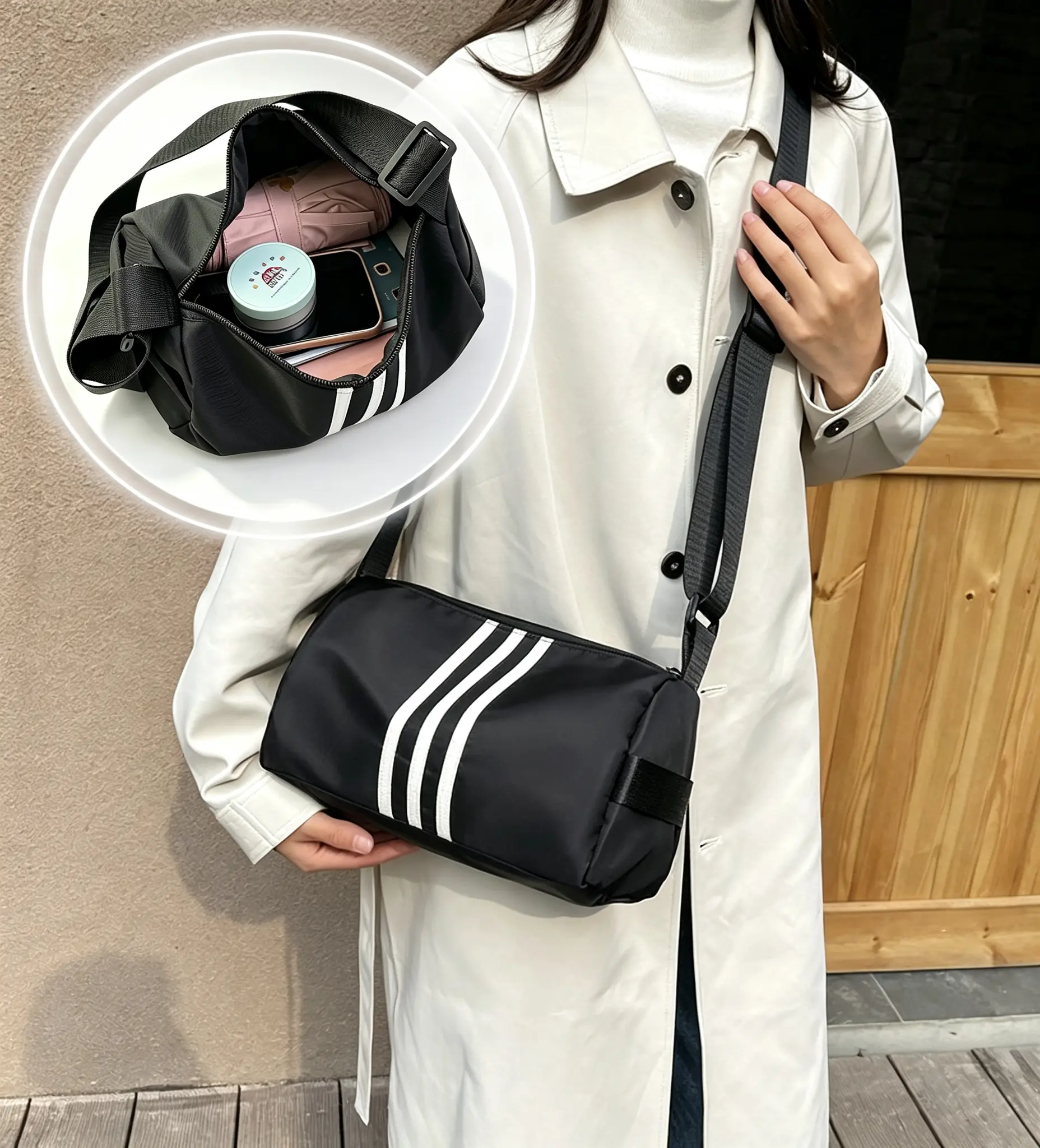 Lightweight Nylon Crossbody Shoulder Bag for Women, Minimalist Plain Color Large Capacity Zipper Handbag with Adjustable Strap, Multi-way Carry Everyday Waist Belt Bag to Store Daily Essentials