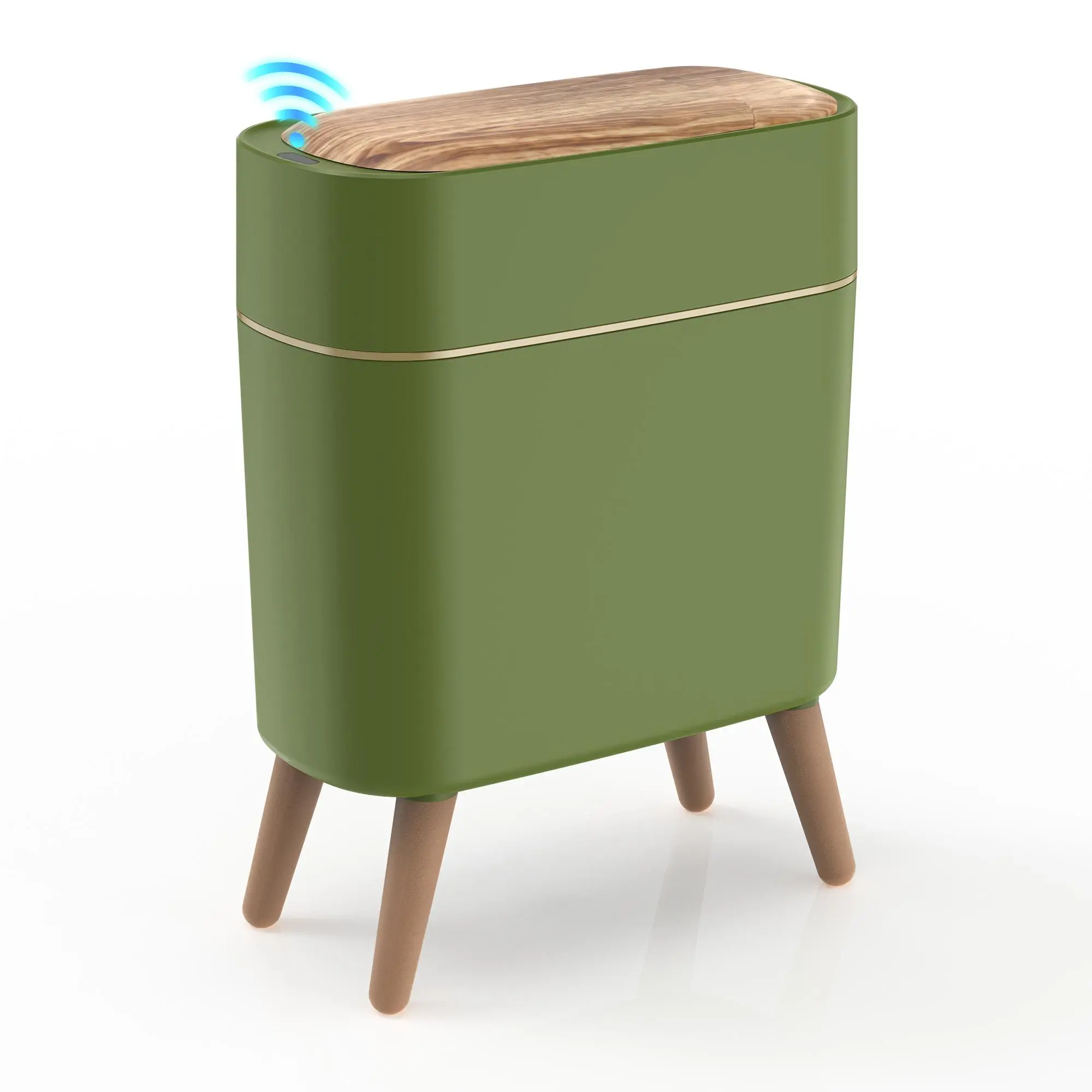 Pukomc Smart Sensor Trash Can, Touchless Automatic Garbage Bin with Modern Wood Grain Lid, Durable ABS Body, Hands-Free Wastebasket for Bathroom, Bedroom, Office & Home