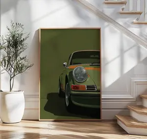 [SALE UP TO 50% + FREE SHIP]Vintage Green Porsche 911 Poster, Porsche Print, Classic Car Wall Art, Sports Car Decor, Garage Wall Art, Retro Porsche Portrait