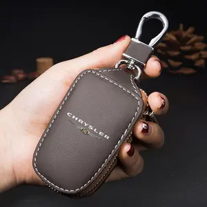 D-Type Leather Keychain Zipper Pouch with Metal Hook, Car Accessories for Chrysler 200 2011-2017, Aspen 300C 2004-2011