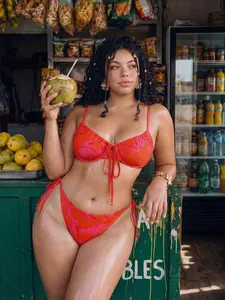 ASTRA x Swim Mod Plus Size Women 2pcs/Set Random Print Spaghetti Strap Sexy Beach Holiday Bikini Swimwear