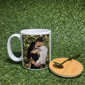 Personalized Photo Mug with Bamboo Lid - Customizable Ceramic Coffee Cup for Couples and Special Occasions