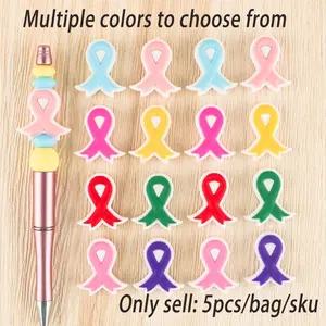 Silicone Awareness Ribbon Beads, 5 Counts Colorful Beads for DIY Handmade Pen, Keychain, Necklace Bracelet, DIY Beading Supplies