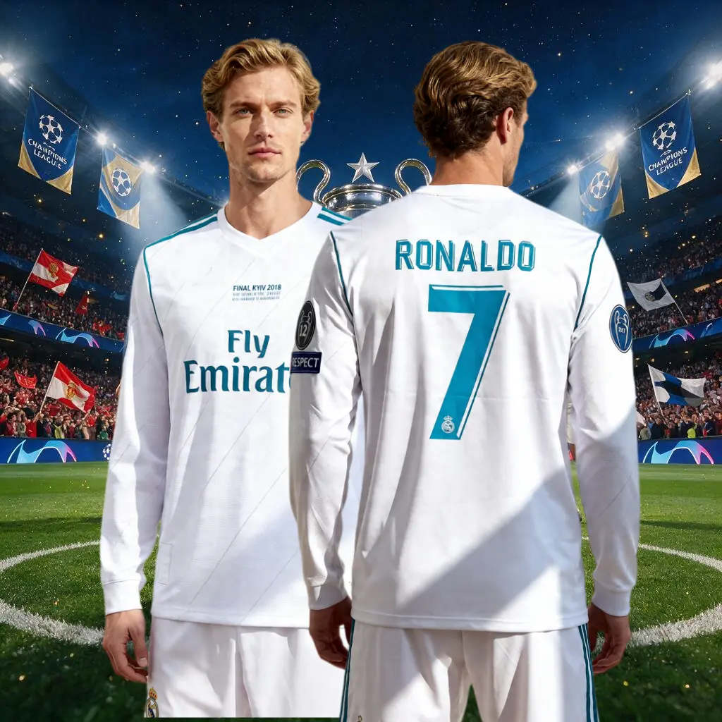 1718 Home White CR# 7 Long Sleeve Soccer Jersey