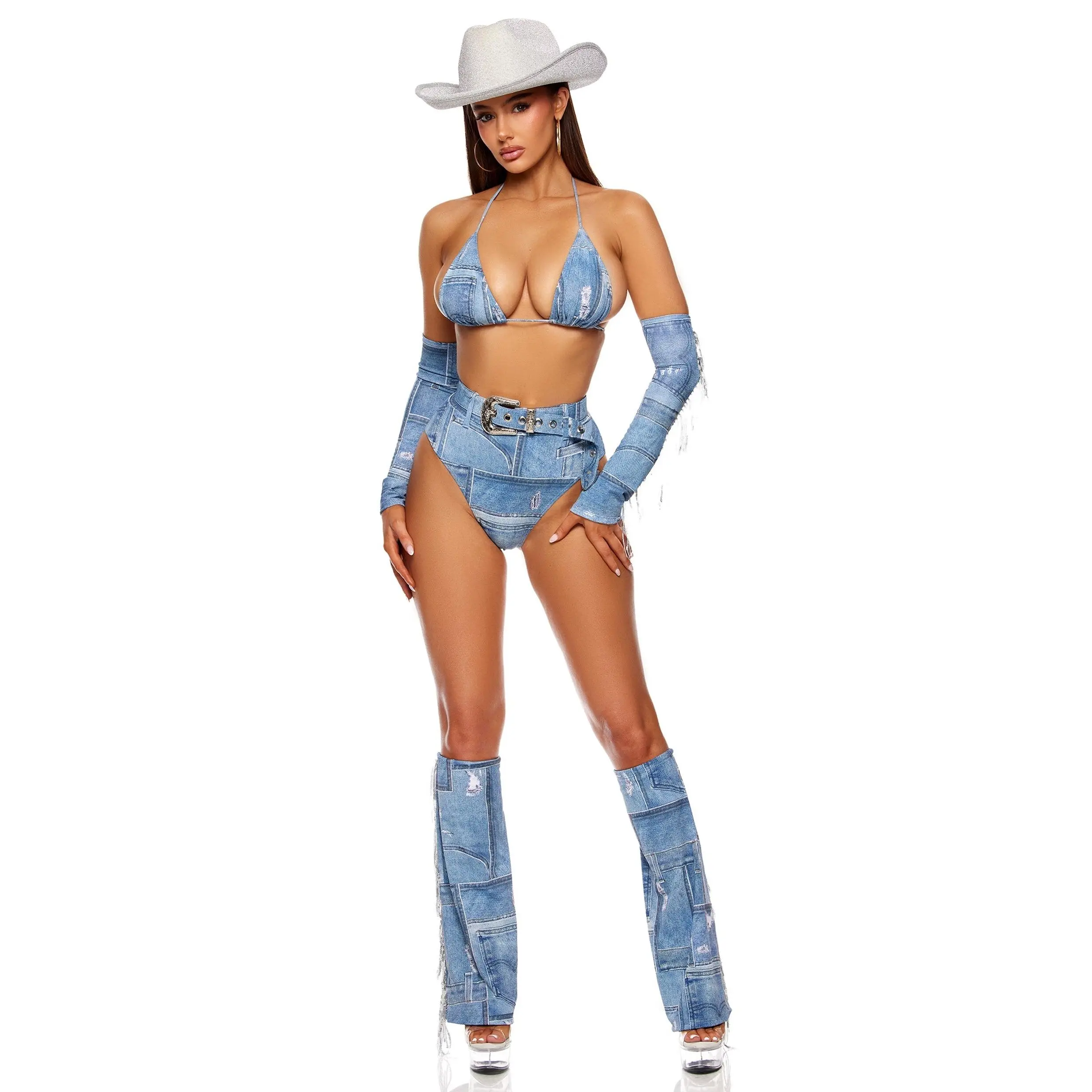 Sexy Bey Denim Fringe Cowgirl Women’s Halloween Costume