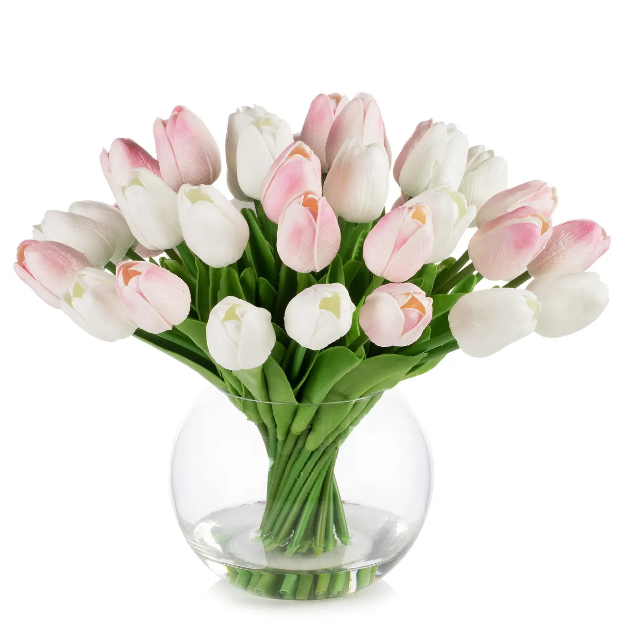 40 Pieces Real Touch Tulip Arrangement in Clear Glass Vase