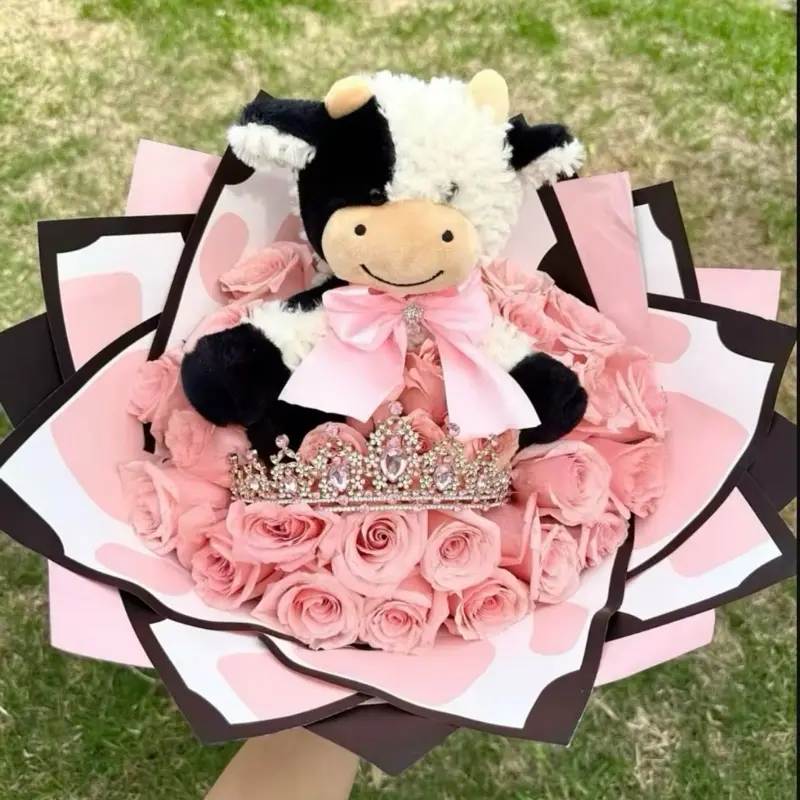 20 Pcs Per Pack Newest Cow Print Wrapping Paper Waterproof Cute Lovely Floral Bouquet Wrap Flowers Wrappin...