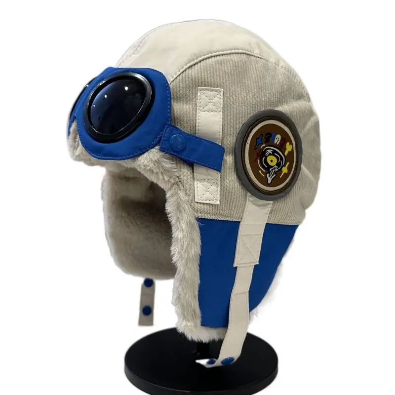 Pilot Hat for Men and Women, Winter Fleece-Lined Warm Goggles Lei Feng Hat, Outdoor Cycling Skiing Cold-Proof Ear Protection Hat
