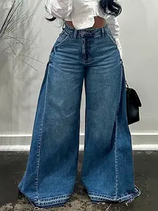 Vintage Wide Leg Jeans for Women Y2K Unique Design Flare Pants Loose Fit Versatile Floor-Length Long Pants
